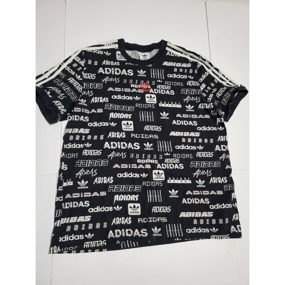 (#2) Adidas Originals Mens Black Print All Over Trefoil Graphic Tee Size Xl - Picture 2 of 8